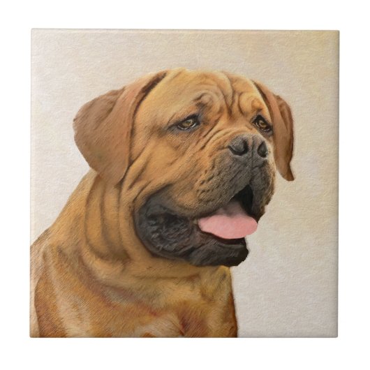 Dogue de Bordeaux Malerei - Niedliche Original Dog Fliese (Vorderseite)