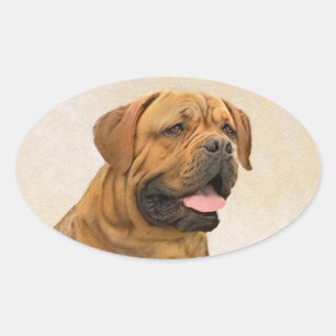 Dogue de Bordeaux Malerei - Niedliche Original Dog Ovaler Aufkleber