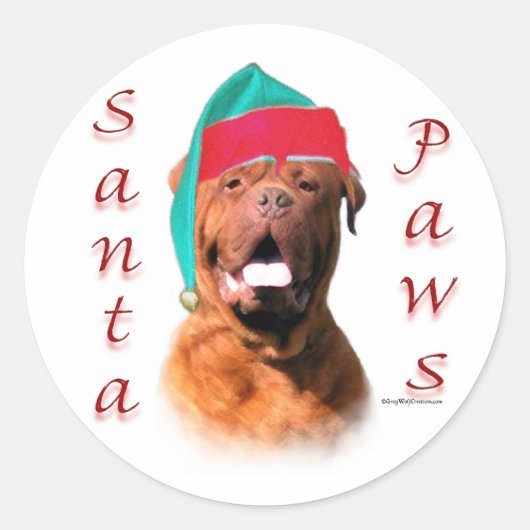 Dogue de Bordeaux Santa Paws Runder Aufkleber (Vorderseite)