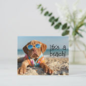 Dogue de Bordeaux Welpe mit Sonnenbrille Postkarte (Stehend Vorderseite)