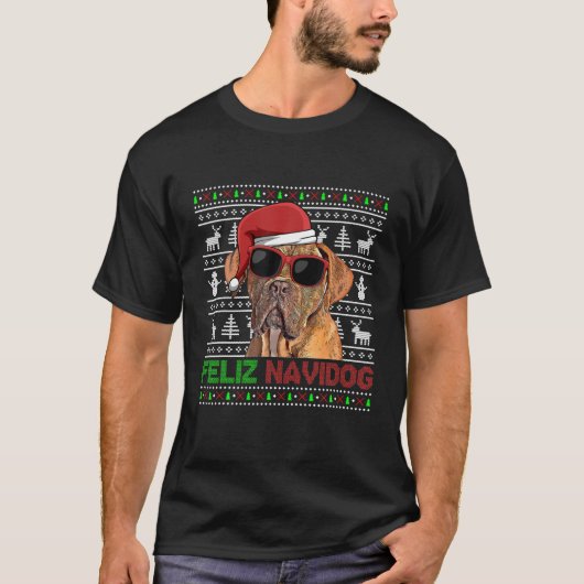 Dogues De Bordeaux Dog Feliz Navidog Funny Christm T-Shirt (Vorderseite)