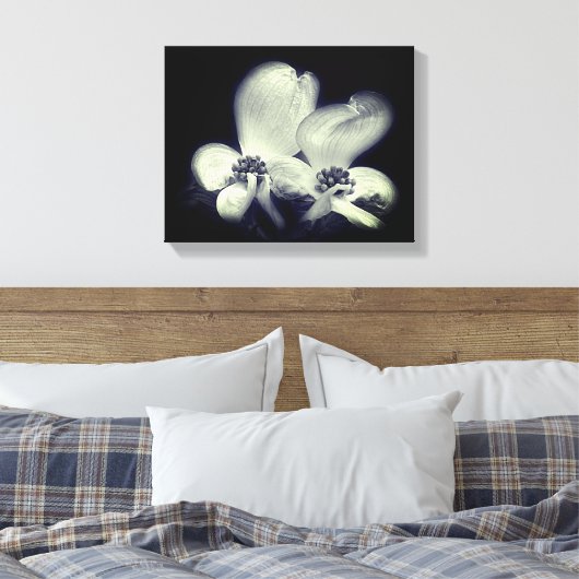 Dogwood-Blume blüht schwarz und weiß Leinwanddruck (Insitu (Schlafzimmer))