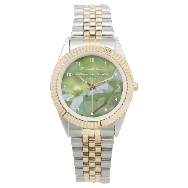 Dogwood mit dem Zitat Gottes Bibel Armbanduhr (Vorderseite)