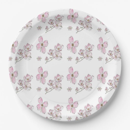 Dogwood-Muster auf Papier-Tellern Pappteller (Vorderseite)