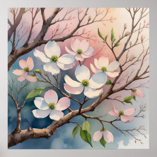 Dogwood Trester im Wasserfarbenstil Poster