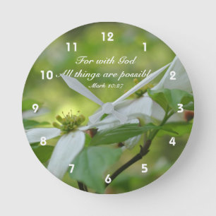 Dogwood With God Bible Quote Inspirational Runde Wanduhr