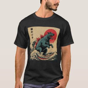 Dogzilla Katze Japanischer Hund Lover Sunset Wavin T-Shirt