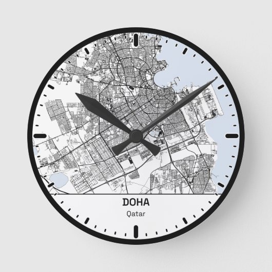 Doha Clock City Line Art Runde Wanduhr (Vorderseite)