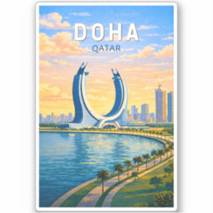Doha Katar Illustration Reise Kunst Vintage Aufkleber