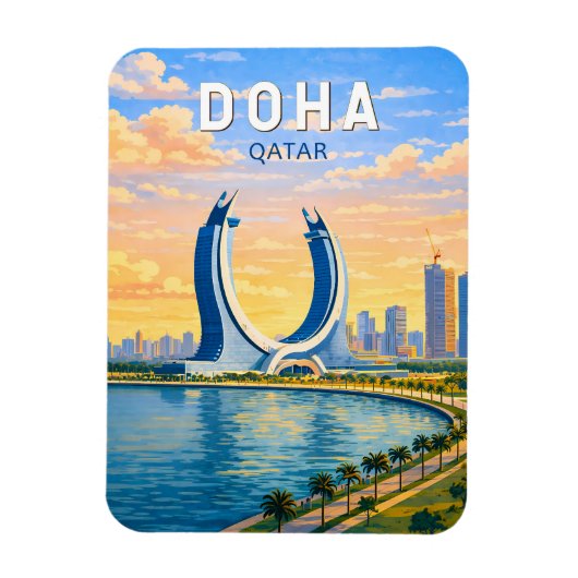 Doha Katar Illustration Reise Kunst Vintage Magnet (Vertikal)