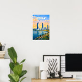 Doha Katar Illustration Reise Kunst Vintage Poster (Heimbüro)
