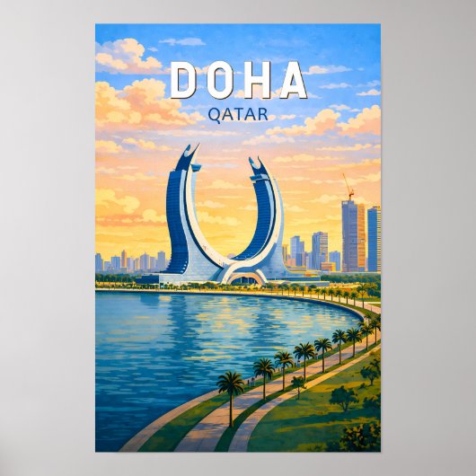Doha Katar Illustration Reise Kunst Vintage Poster (Vorne)
