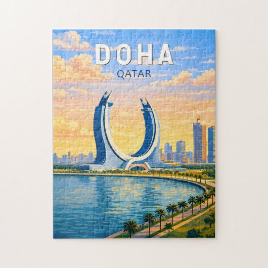Doha Katar Illustration Reise Kunst Vintage Puzzle (Vertikal)