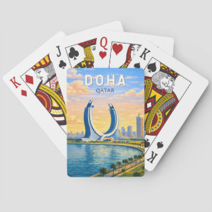 Doha Katar Illustration Reise Kunst Vintage Spielkarten