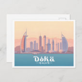 Doha-Katar-Pastellreise zum Arabischen Golf Postkarte (Vorne/Hinten)
