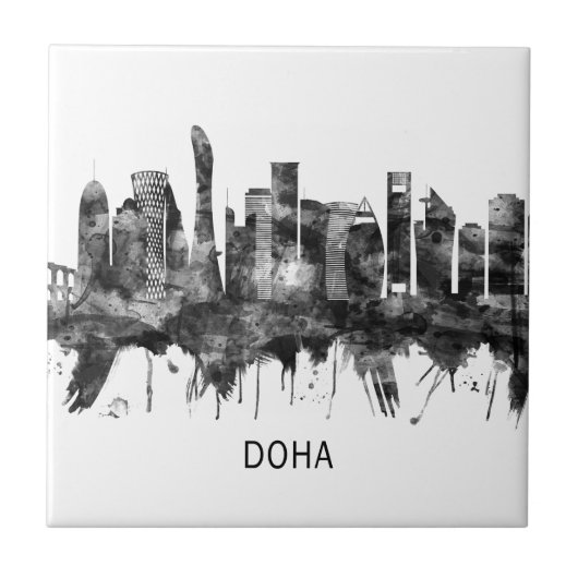 Doha Katar Skyline BW Fliese (Vorderseite)