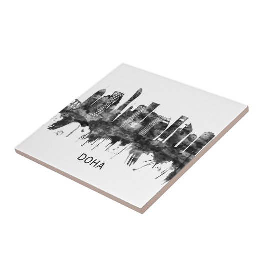 Doha Katar Skyline BW Fliese (Seite)