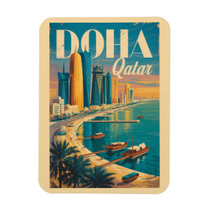Doha Katar Skyline Illustration Reise Kunst Vintag Magnet