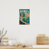 Doha Katar Skyline Illustration Reise Kunst Vintag Poster (Küche)