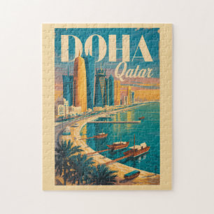 Doha Katar Skyline Illustration Reise Kunst Vintag Puzzle