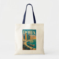 Doha Katar Skyline Illustration Reise Kunst Vintag