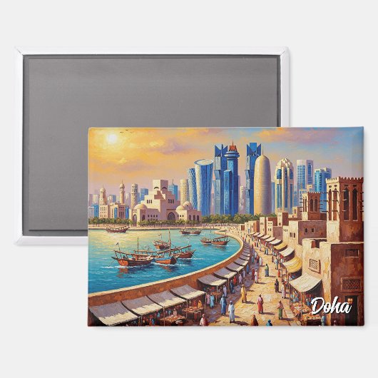 Doha Qatar Travel Magnet (Vorderseite/Rückseite)