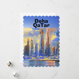 Doha Reise-Postkartengrafik, Doha Skyline, Doha Ka Feiertagskarte