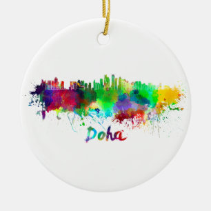Doha skyline im Watercolor Keramik Ornament
