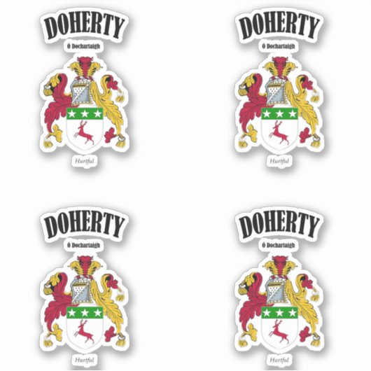 Doherty Wappen Irish Translation & Meaning (x4) Aufkleber (Vorderseite)