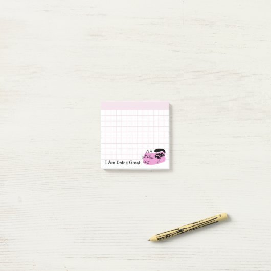 Doing Great Pink Doodle Cat Post-it Klebezettel (Auf Schreibtisch)