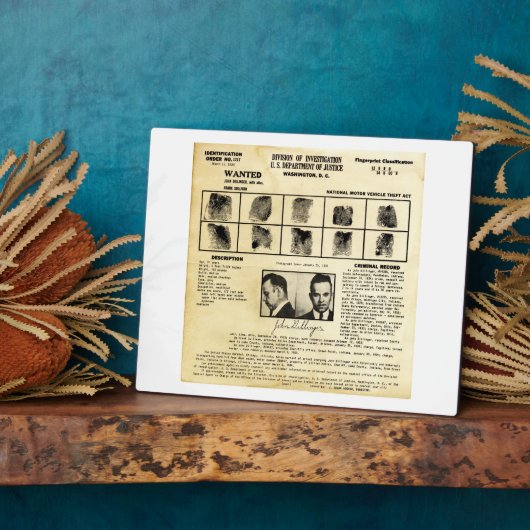 DOJ Identification order 1217 John Dillinger Fotoplatte (Seite)