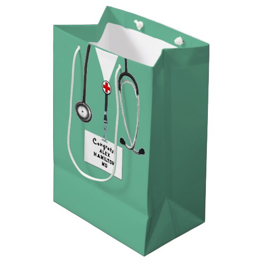 Doktor-Abschluss-Gratulation Mittlere Geschenktüte (Vorderseite Schrägansicht)