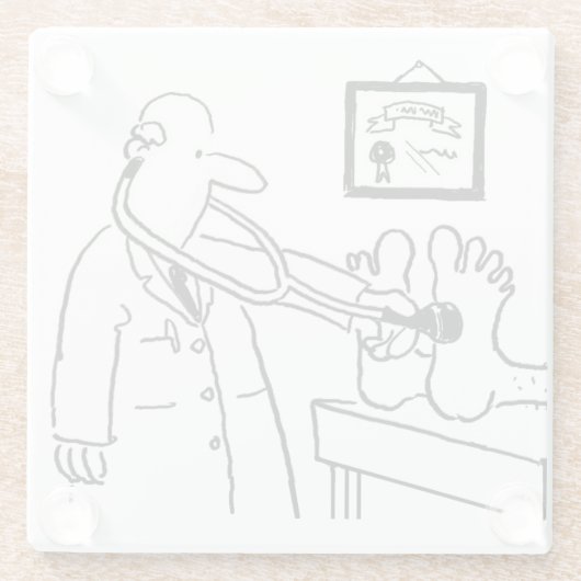Doktor benutzt sein Stethoskop auf Füßen. Funny Glasuntersetzer (Rückseite)