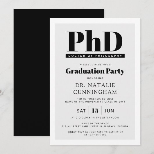 Doktor der Philosophie Doktortitel Doktorand Absch Einladung (Vorne/Hinten)