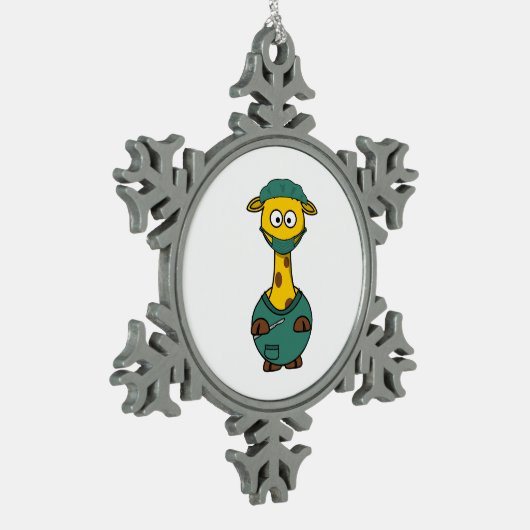 Doktor Giraffe Schneeflocken Zinn-Ornament (Links)