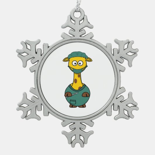 Doktor Giraffe Schneeflocken Zinn-Ornament (Vorderseite)