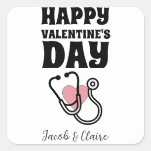 Doktor, Happy valentines Tag personalisieren Name Quadratischer Aufkleber