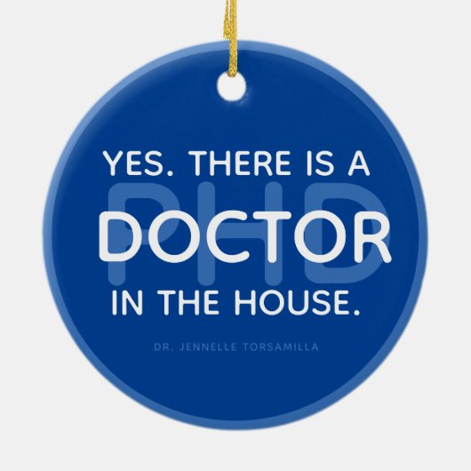 Doktor im Haus Blauer Weißer Name PhD Abschluss Keramik Ornament (Hinten)