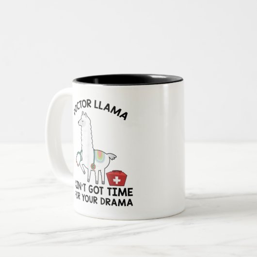 Doktor Llama Got keine Zeit für Ihren T - Shirt Zweifarbige Tasse (Vorderseite Links)