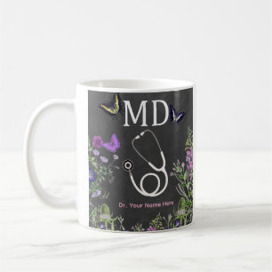 Doktor MD Stethoskop Blumen Personalisiert Kaffeetasse