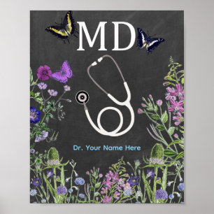 Doktor MD Stethoskop Floral Personalisiert Poster