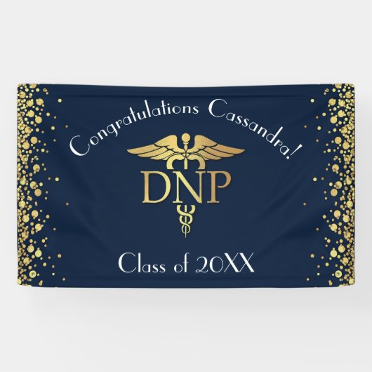 Doktor Nursing Practice Abschluss Navy Blau Gold Banner (Horizontal)