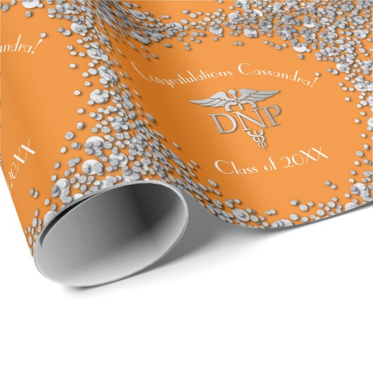 Doktor Nursing Practice Abschluss Orange Silber Geschenkpapier (Rolleneckpunkt)