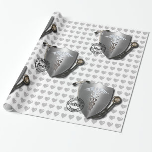 Doktor Symbols Caduceus On Stethoscope und Geschenkpapier