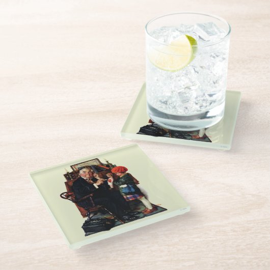 Doktor und Puppe Glasuntersetzer (Schrägansicht)