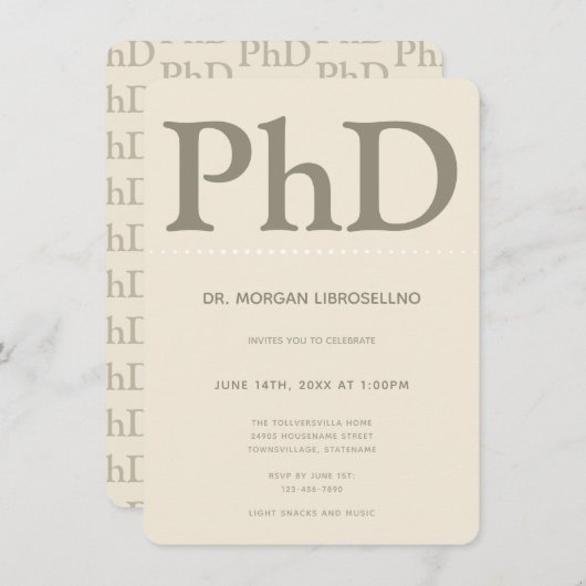 Doktorand Tan Khaki Graduation Party Einladung (Vorne/Hinten)