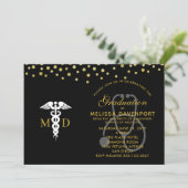 Doktorand von White Caduceus und Stethoscope Einladung (Stehend Vorderseite)