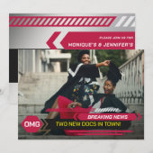 Doktorat Breaking TV News Graduation Party Einladung (Vorne/Hinten)