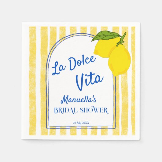 Dolce vita gelbe Lemons Italienisches Brautparty Serviette (Vorderseite)