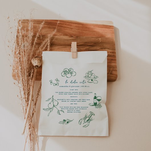 Dolce Vita handgeschriebenes Wedding Menu Geschenktütchen